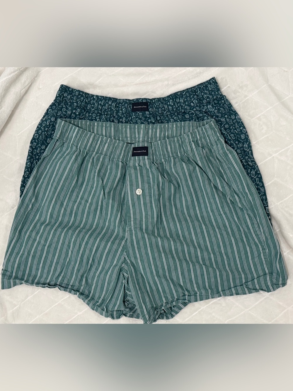 Abercrombie & Fitch Green Striped and Dark Teal Printed Women’s Shorts Duo